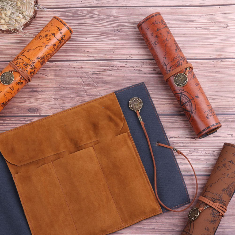Pen Pouch Roll - กระเป๋าใส่ดินสอแบบม้วนสไตล์วินเทจ 2 ชิ้น วัสดุ PU คุณภาพสูง