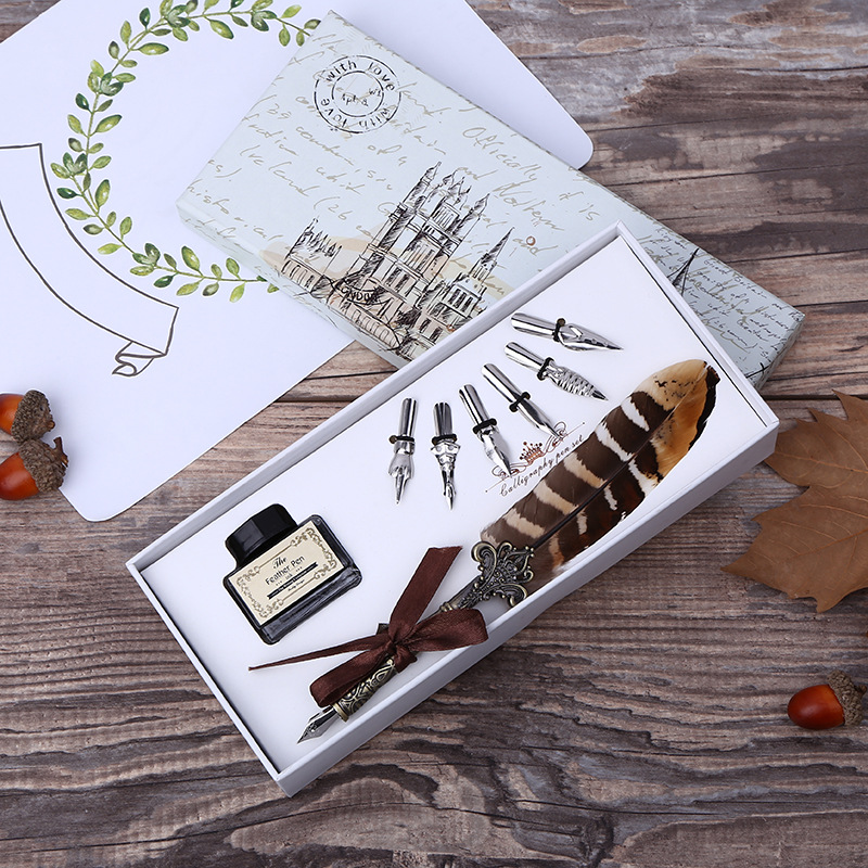 Self Inking Stamp - ชุดปากกาจุ่มหมึกแบบย้อนยุคพร้อมหมึกเขียน ชุดเครื่องเขียนสุดหรูพร้อมตราประทับ สำหรับงานศิลปะ งานฝีมือ DIY ของขวัญสำหรับนักเรียน