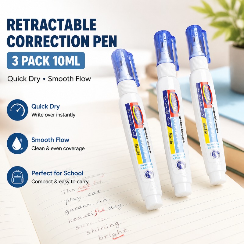 Correction Fluid White - น้ำยาลบคำผิดแบบแห้งเร็ว น้ำยาลบคำผิดแบบพกพา น้ำยาปกปิดข้อผิดพลาดในการเขียน เครื่องเขียนสำหรับนักเรียน เอกสารสำนักงาน