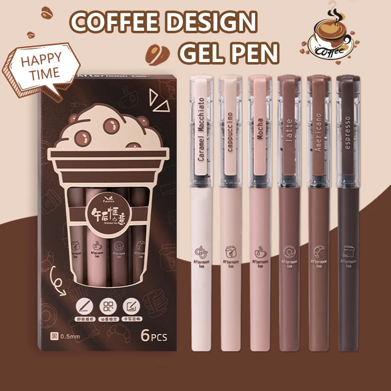 Gel Ink Pen Set - ปากกาเจลชุดน้ำชายามบ่าย 6 ด้าม/ชุด ดีไซน์ทันสมัย แห้งเร็ว ขนาดหัวปากกา