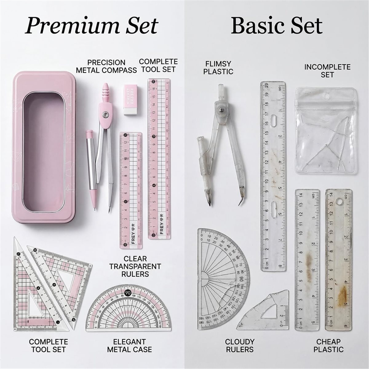 ชุดเครื่องเขียนเรขาคณิตสีชมพู  - Compass Geometry Set บทวิจารณ์และราคา