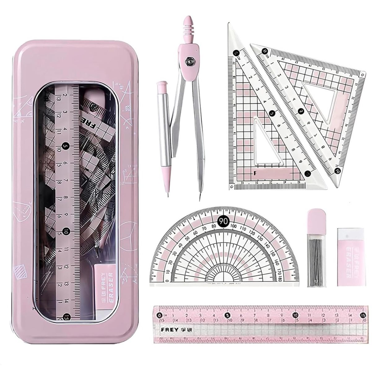 ชุดเครื่องเขียนเรขาคณิตสีชมพู  - Compass Geometry Set บทวิจารณ์และราคา