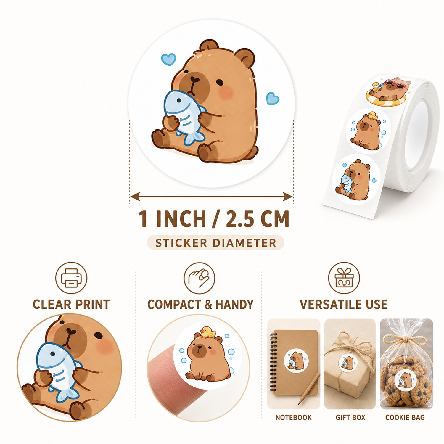 สติกเกอร์ซีลลายการ์ตูนคาปิบาร่ - Sticker Label Roll บทวิจารณ์และราคา