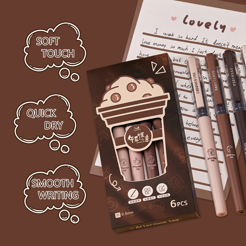 ปากกาเจลชุดน้ำชายามบ่าย 6 ด้าม - Gel Ink Pen Set บทวิจารณ์และราคา